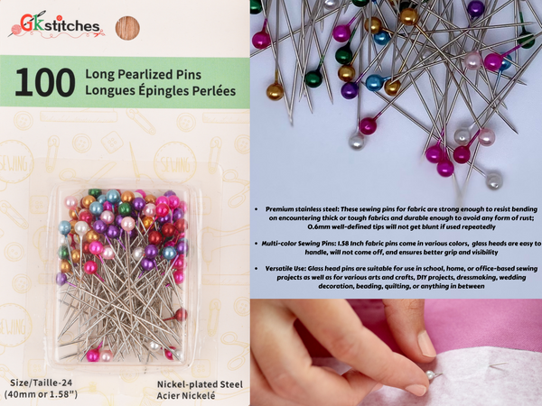 Long Pearlized Pins 100 pack - Gkstitches