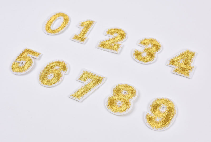 Alphabet, Gold, Silver Numbers Patch (2 Pieces Pack) Iron on , Sew on, Embroidered patches. - Gkstitches