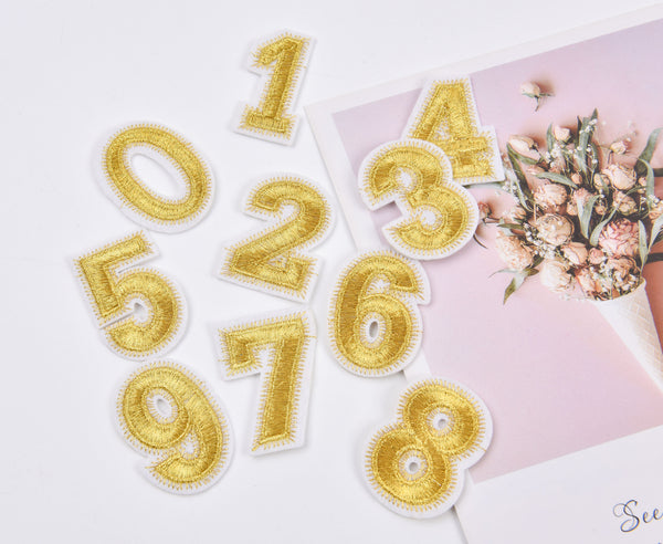Alphabet, Gold, Silver Numbers Patch (2 Pieces Pack) Iron on , Sew on, Embroidered patches. - Gkstitches