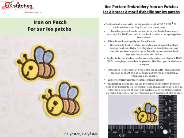 Bee Patches on Iron (2 Piece per Pack) - Gkstitches