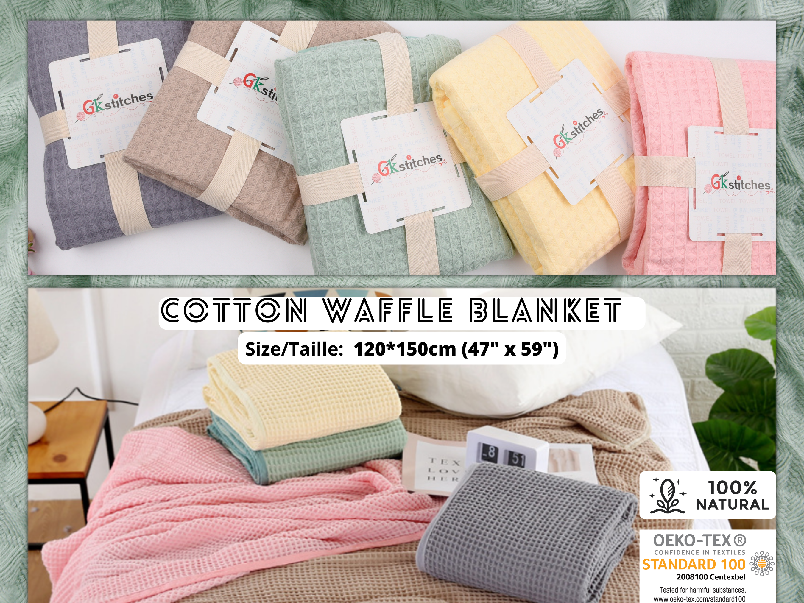 Cotton Waffle Knit Blanket - 200cmx230cm & 150cm x 200cm – G.k