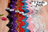 Mesh Floral Border Crochet Lace Border Trim with Handwork Beads and Sequins - GK- 1 - Gkstitches