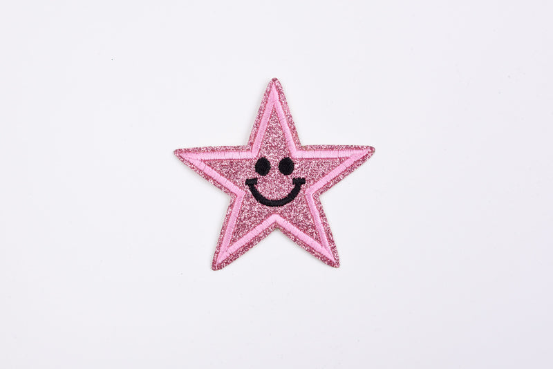 Stars Smiley Face Glitter (2 Pieces Pack) Iron on , Sew on, Embroidered patches. - GK 47 - Gkstitches