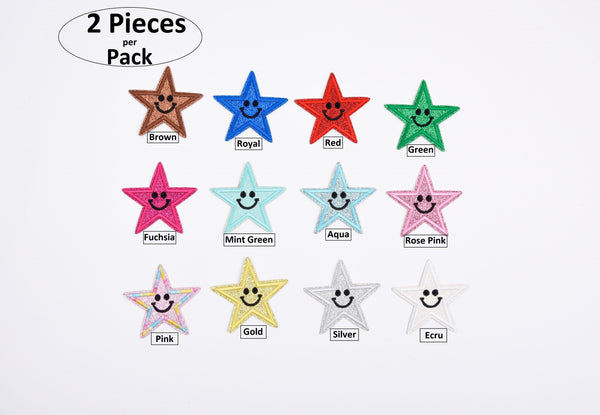 Stars Smiley Face Glitter (2 Pieces Pack) Iron on , Sew on, Embroidered patches. - GK 47 - Gkstitches