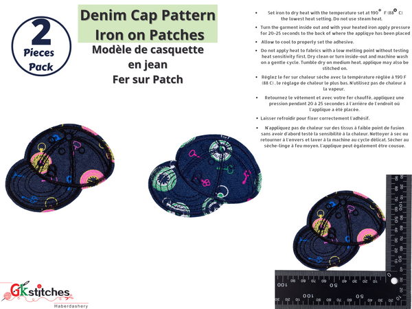 Denim Cap Patch (2 Pieces Pack) Iron on , Sew on, Embroidered patches. - GK 84 - Gkstitches