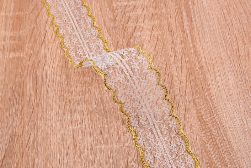 Thin Gold and Silver Lace Fabric Ribbon Trim GK- 61( 5 Yards Pack) - Gkstitches