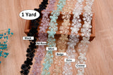 Multiple Flowers Crochet Lace Trim with Sequins and Beads - GK- 74 - Gkstitches