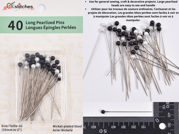 Long Pearlized Pins 40 pack - Gkstitches