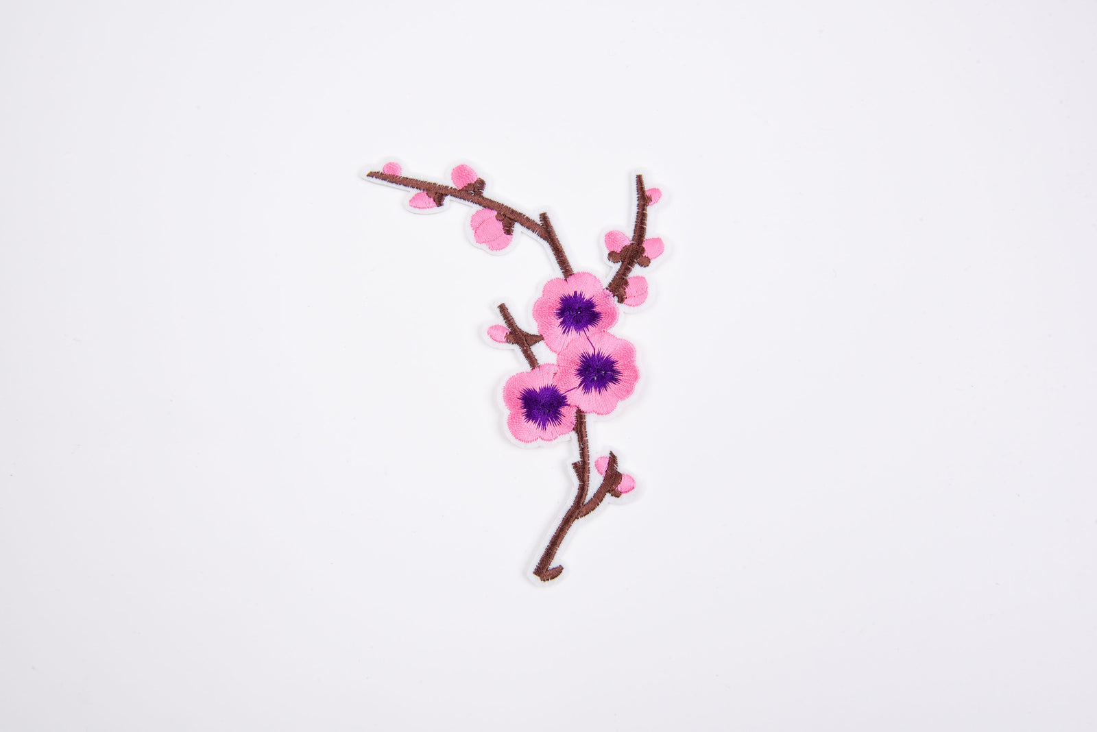 Cherry Blossom Applique Patch - Brown Branch With Pink Flowers - Embroidered Iron-On