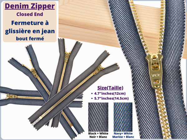 One - Way Close-End Denim Zippers - Gkstitches