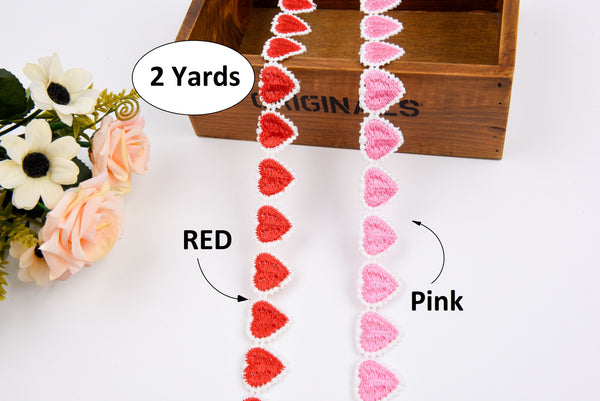 Pink and Red Hearts Crochet Lace Trim - GK- 14 - Gkstitches