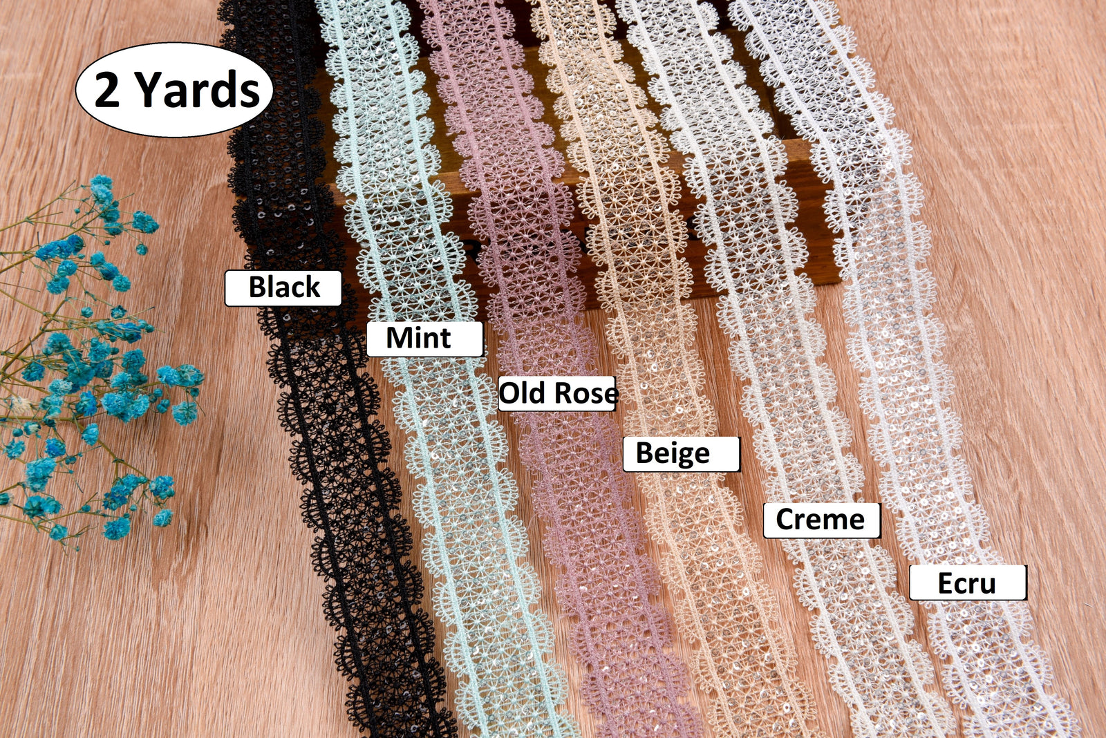 Flowers Border Crochet Lace Trim with Handwork Beads - GK