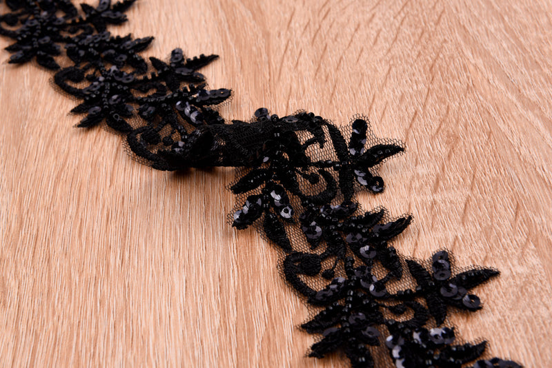 8.66 Wide Black Lace Trim, Crochet Floral Embroidery Cotton Lace Trim,  Hollowed Edging Trim for Costume Supplies, Dress Hem, Cuffs 